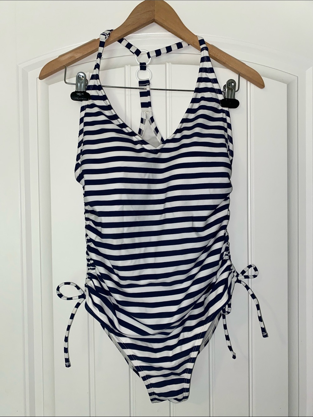 Palisades Striped Navy and White One-Piece Swimsuit size Medium
